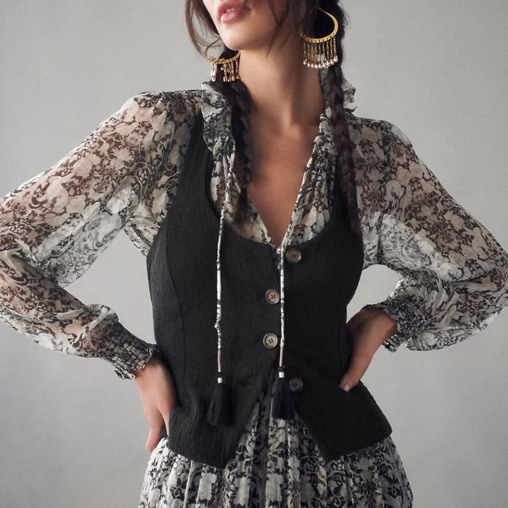 Anthropologie Black Halter Corset Vest